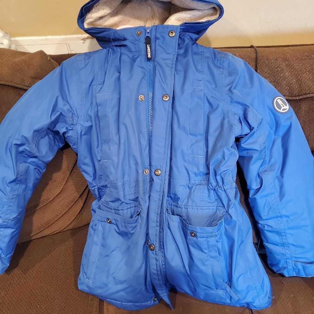 Lands' End Blue Puffer Jacket with Insulated Hood